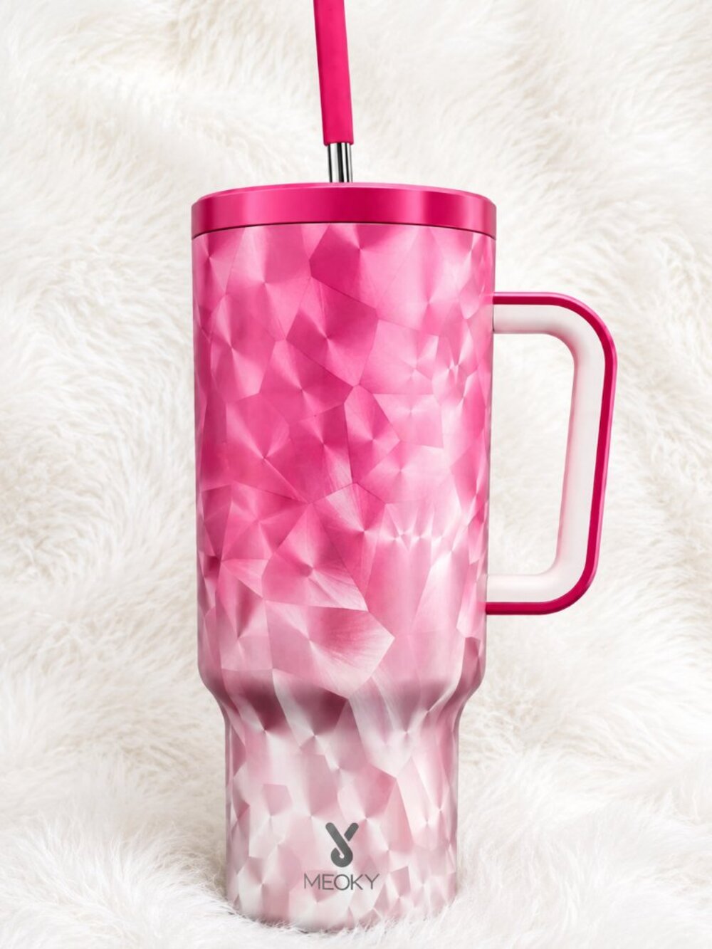 MEOKY 40oz Pink Crystal Tumbler with Handle & Straw